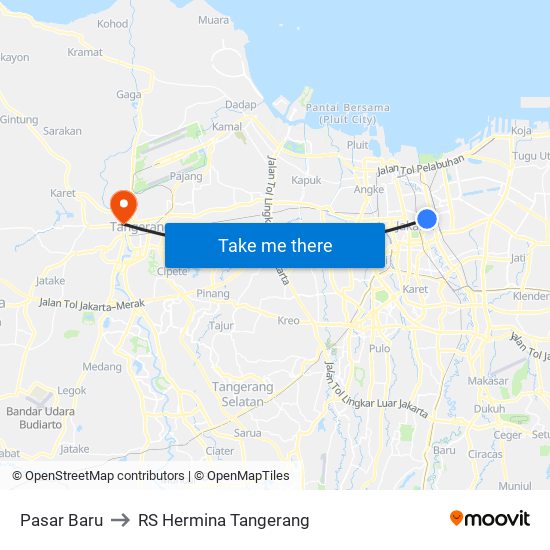 Pasar Baru to RS Hermina Tangerang map