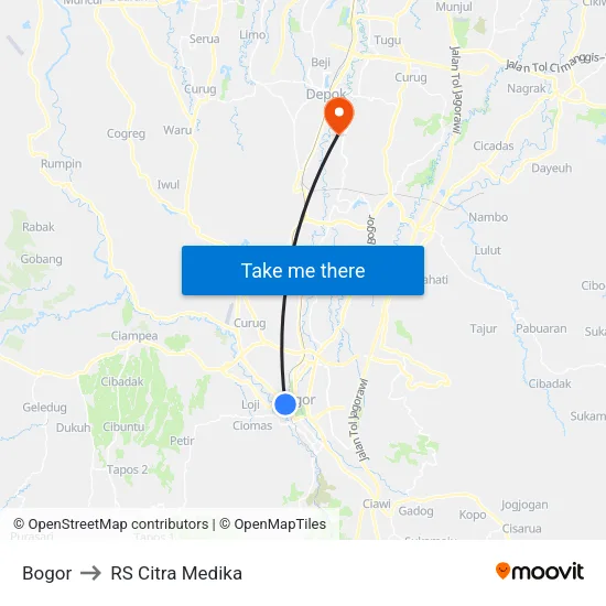 Bogor to RS Citra Medika map