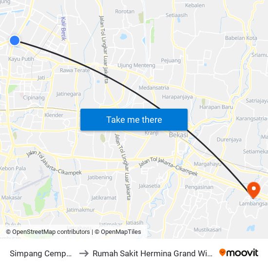 Simpang Cempaka to Rumah Sakit Hermina Grand Wisata map