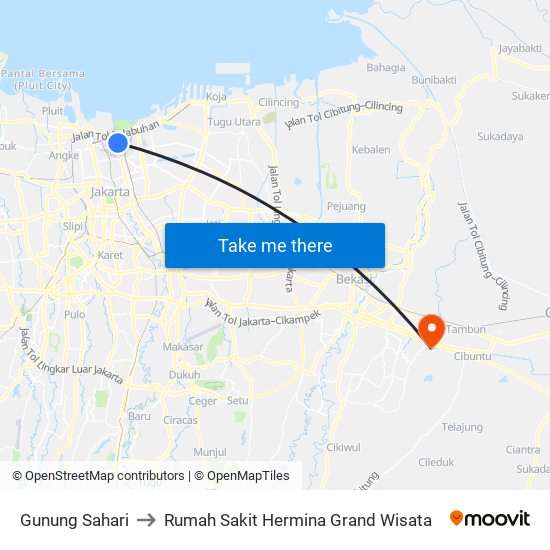 Gunung Sahari to Rumah Sakit Hermina Grand Wisata map