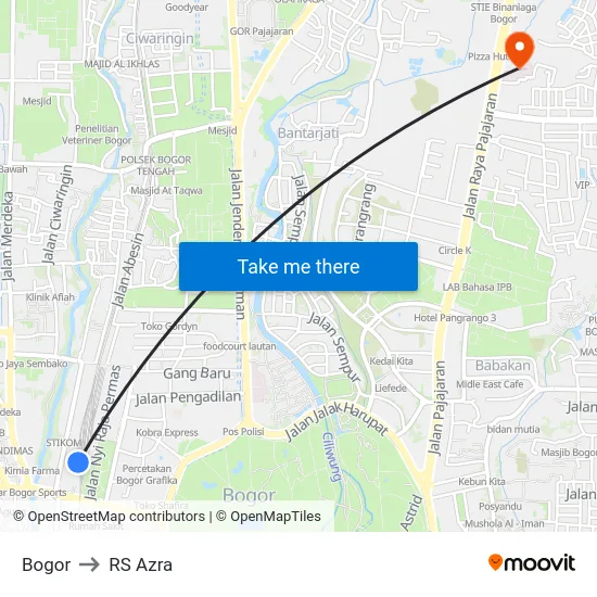 Bogor to RS Azra map