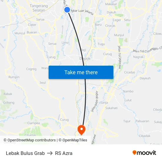 Lebak Bulus Grab to RS Azra map