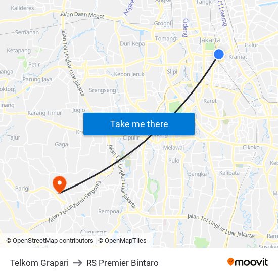 Telkom Grapari to RS Premier Bintaro map