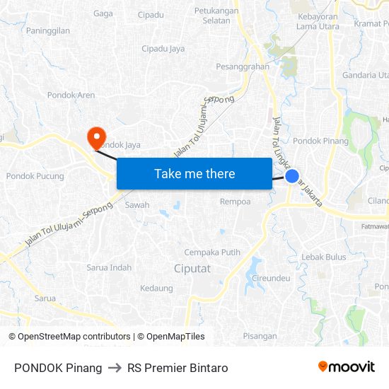 PONDOK Pinang to RS Premier Bintaro map