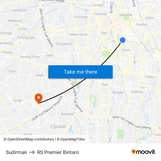 Sudirman to RS Premier Bintaro map