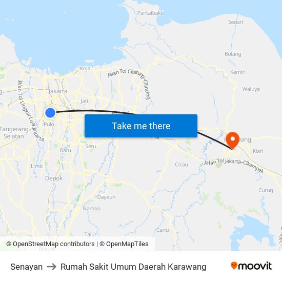 Senayan to Rumah Sakit Umum Daerah Karawang map