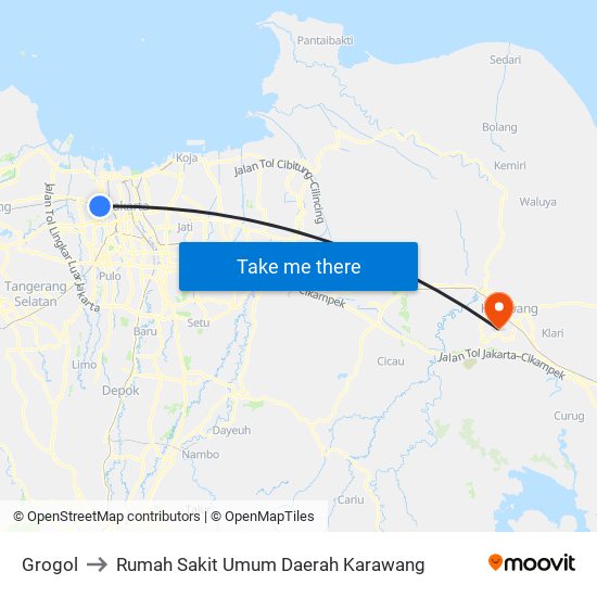 Grogol to Rumah Sakit Umum Daerah Karawang map