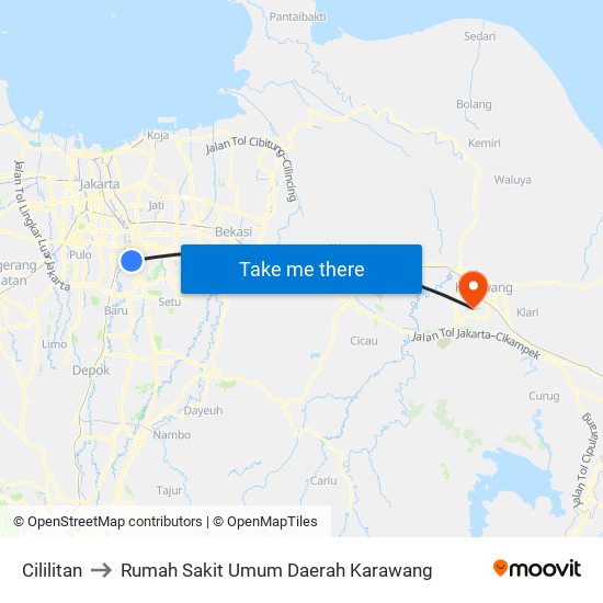 Cililitan to Rumah Sakit Umum Daerah Karawang map