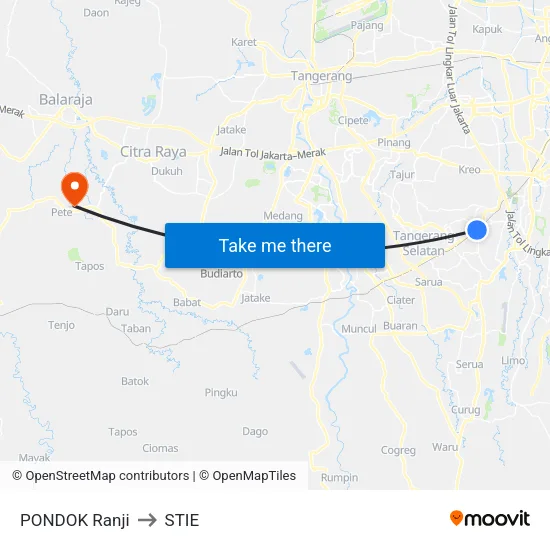 PONDOK Ranji to STIE map
