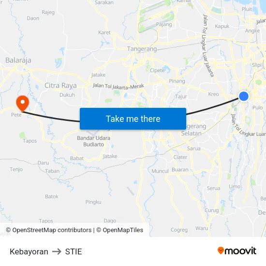 Kebayoran to STIE map