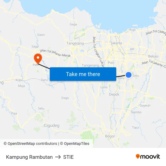 Kampung Rambutan to STIE map