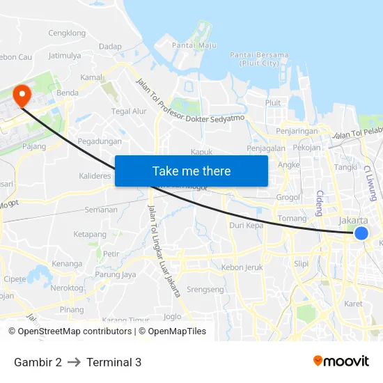 Gambir 2 to Terminal 3 map