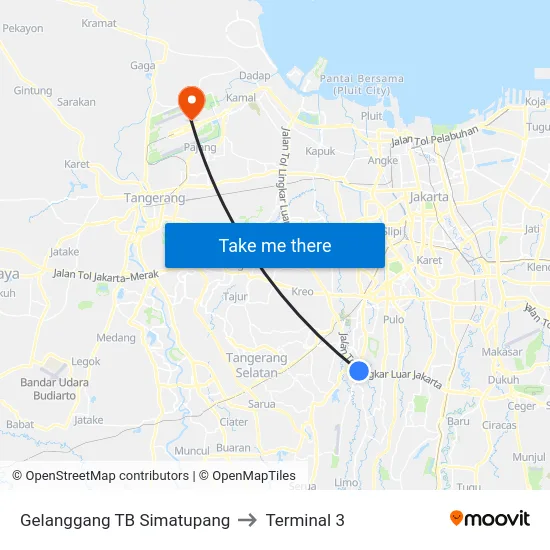 Gelanggang TB Simatupang to Terminal 3 map