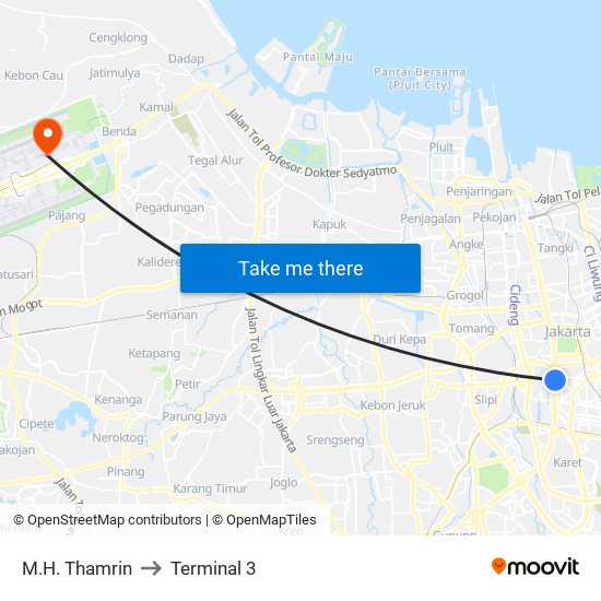 M.H. Thamrin to Terminal 3 map