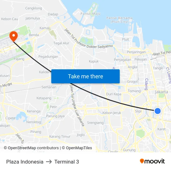 Plaza Indonesia to Terminal 3 map