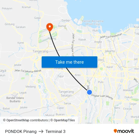 PONDOK Pinang to Terminal 3 map