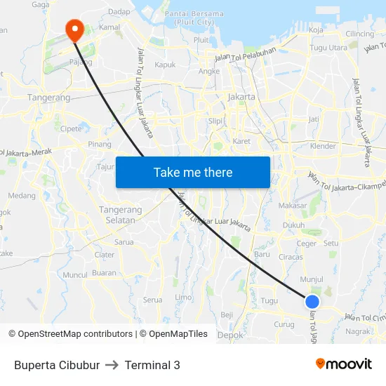 Buperta Cibubur to Terminal 3 map