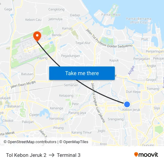 Tol Kebon Jeruk 2 to Terminal 3 map