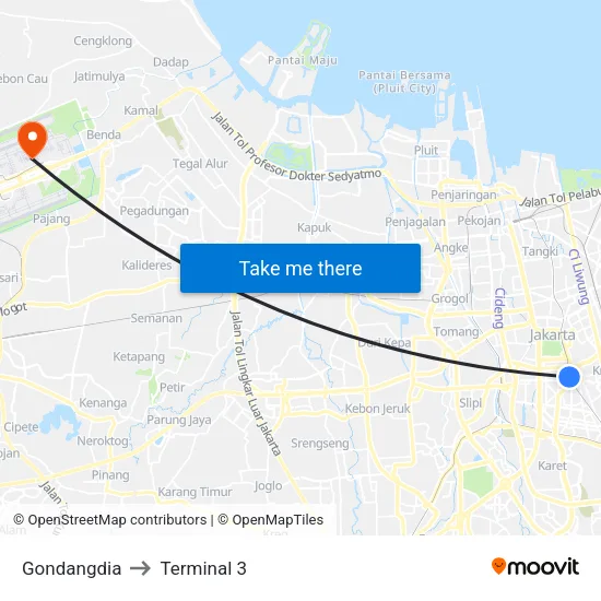 Gondangdia to Terminal 3 map