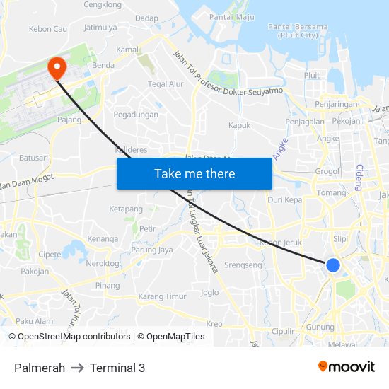 Palmerah to Terminal 3 map