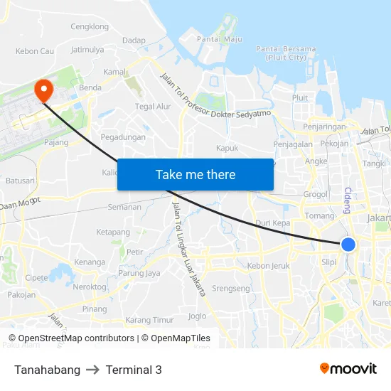 Tanahabang to Terminal 3 map
