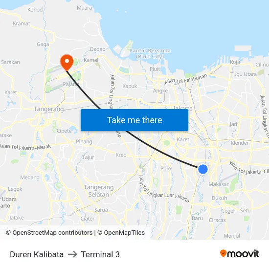 Duren Kalibata to Terminal 3 map