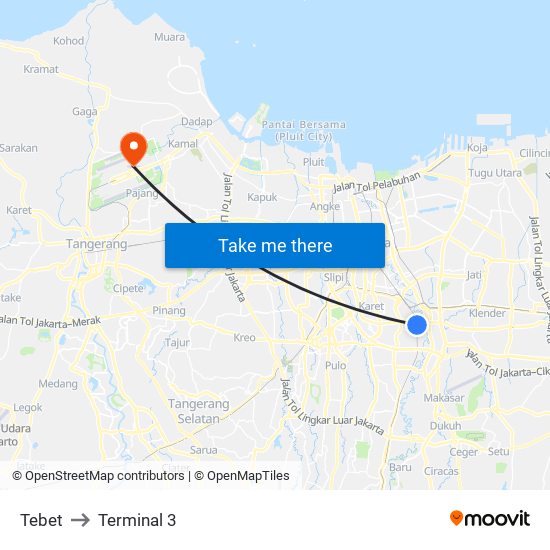 Tebet to Terminal 3 map