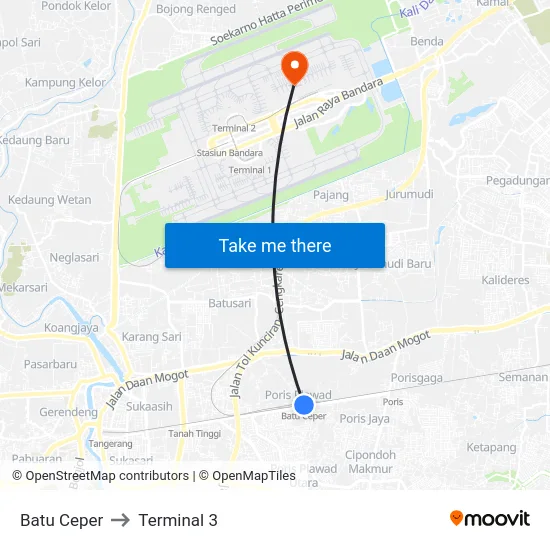 Batu Ceper to Terminal 3 map