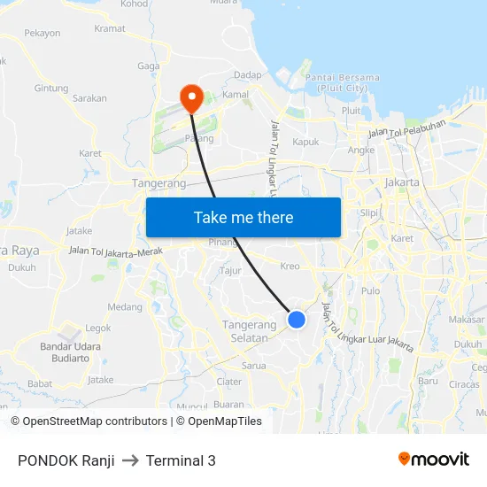 PONDOK Ranji to Terminal 3 map