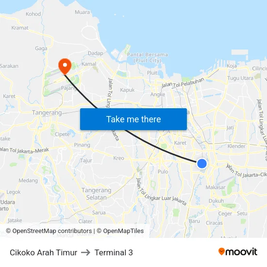 Cikoko Arah Timur to Terminal 3 map