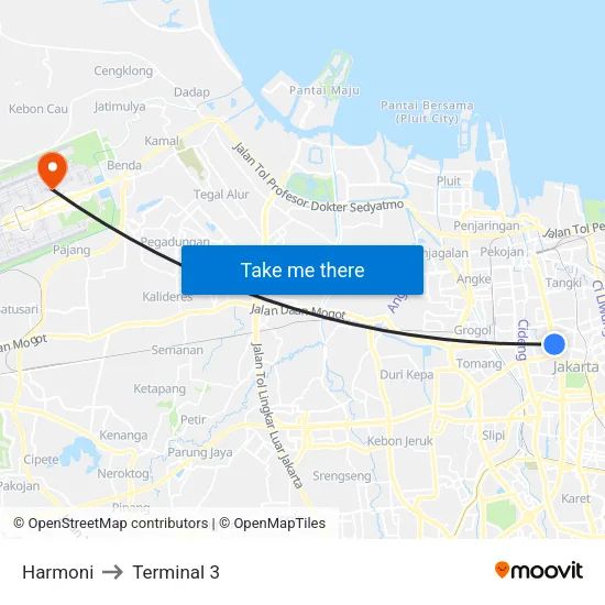 Harmoni to Terminal 3 map