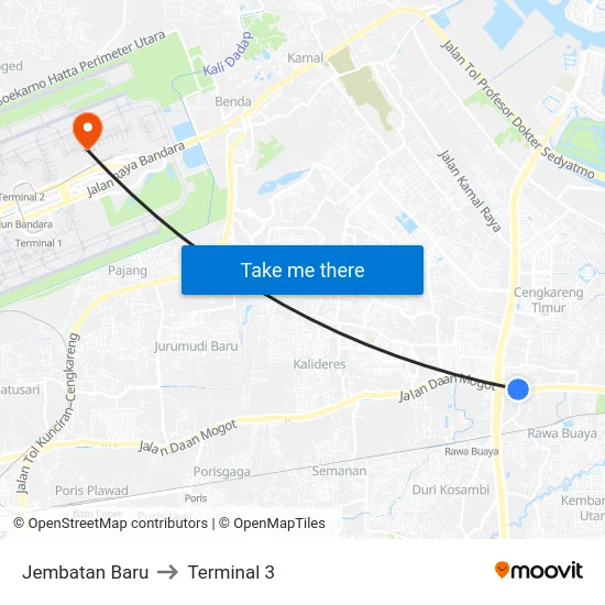 Jembatan Baru to Terminal 3 map