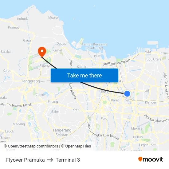 Flyover Pramuka to Terminal 3 map