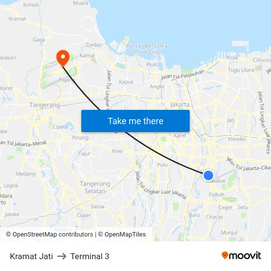 Kramat Jati to Terminal 3 map