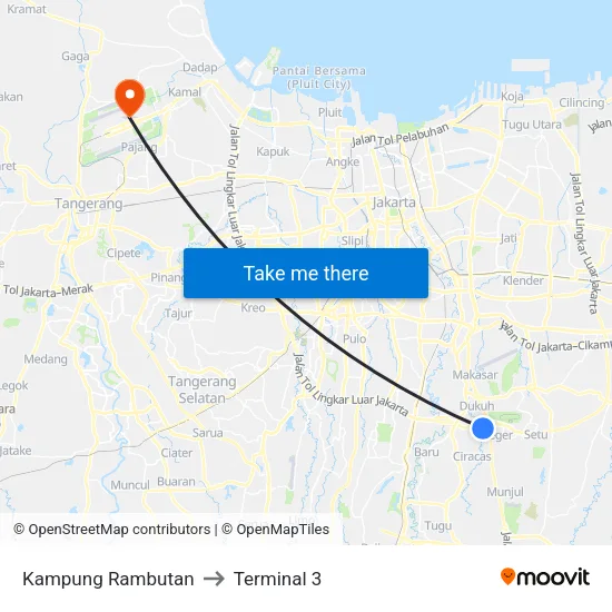 Kampung Rambutan to Terminal 3 map