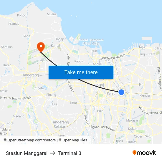 Stasiun Manggarai to Terminal 3 map