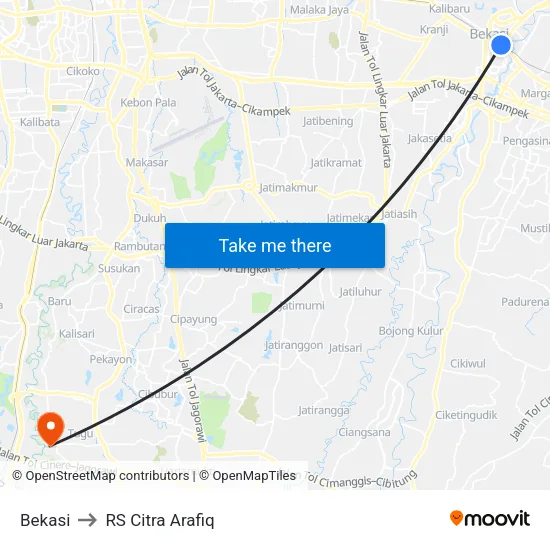 Bekasi to RS Citra Arafiq map
