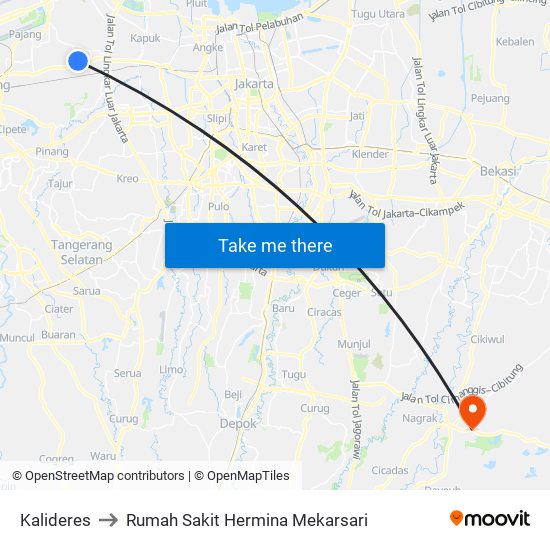 Kalideres to Rumah Sakit Hermina Mekarsari map