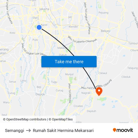 Semanggi to Rumah Sakit Hermina Mekarsari map