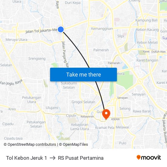 Tol Kebon Jeruk 1 to RS Pusat Pertamina map