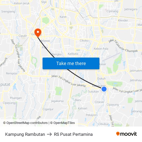 Kampung Rambutan to RS Pusat Pertamina map