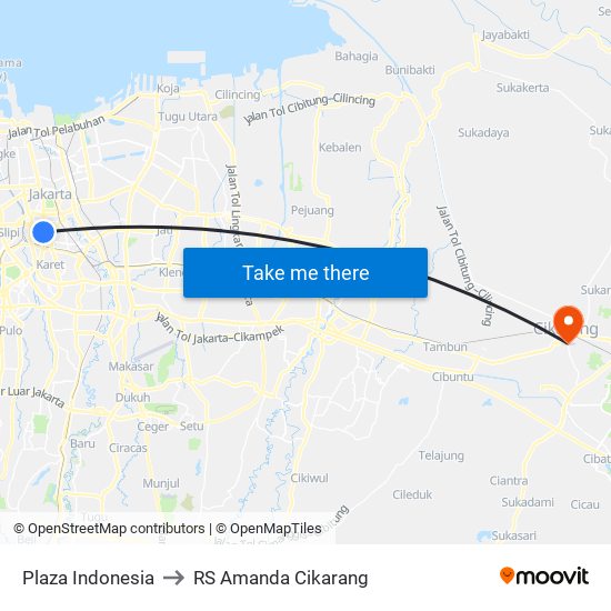 Plaza Indonesia to RS Amanda Cikarang map