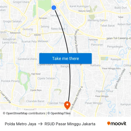 Polda Metro Jaya to RSUD Pasar Minggu Jakarta map