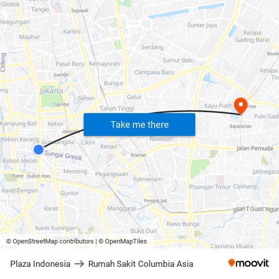 Plaza Indonesia to Rumah Sakit Columbia Asia map