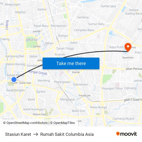 Stasiun Karet to Rumah Sakit Columbia Asia map