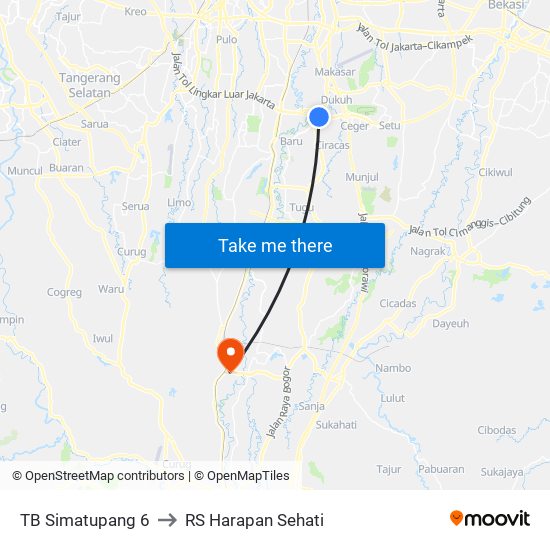 TB Simatupang 6 to RS Harapan Sehati map