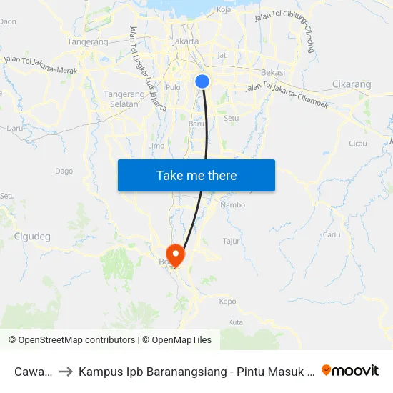 Cawang to Kampus Ipb Baranangsiang - Pintu Masuk Utama map