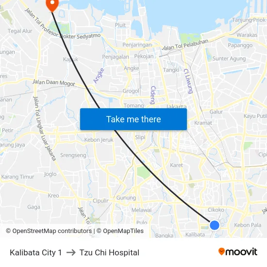 Kalibata City 1 to Tzu Chi Hospital map