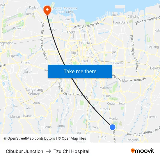Cibubur Junction to Tzu Chi Hospital map