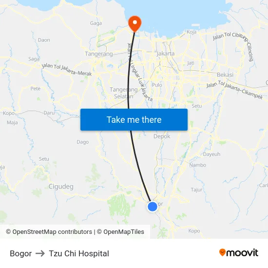 Bogor to Tzu Chi Hospital map